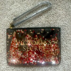VICTORIA'S SECRET BLACK SEQUIN Wristlet  MAKEUP COSMETIC PENCIL POUCH never used